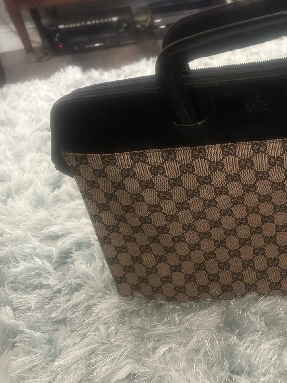 Gucci Men's/Women’s GG Supreme Briefcase in Beige and Dark Brown Leather